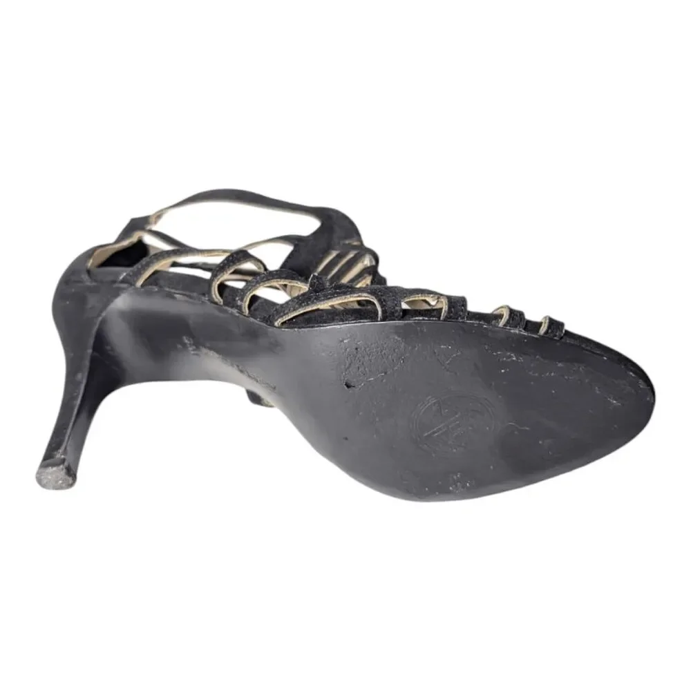 ADRIENNE VITTADINI Gala Black Suede Strappy Heeled Sandal Size 9
